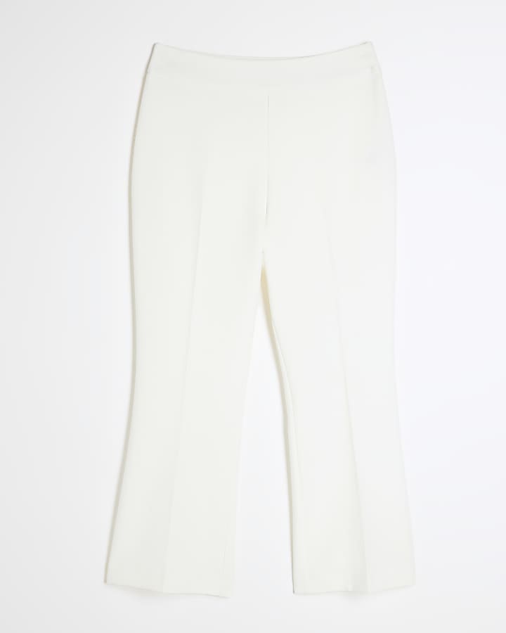 White Cropped Flare Trousers