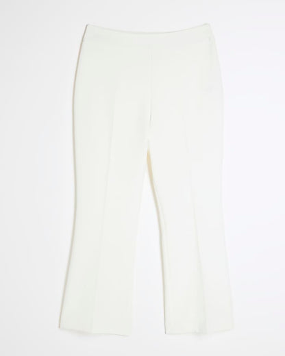 White Cropped Flare Trousers