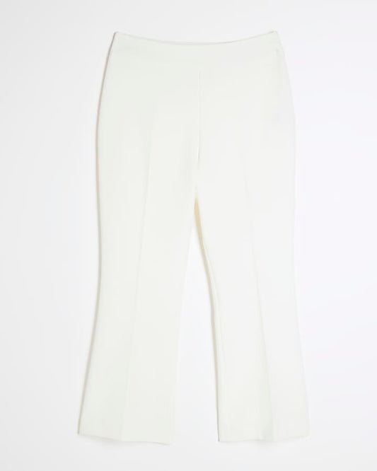 White Cropped Flare Trousers