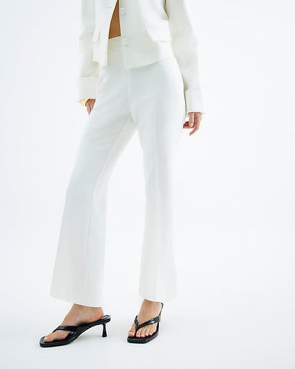 White Cropped Flare Trousers