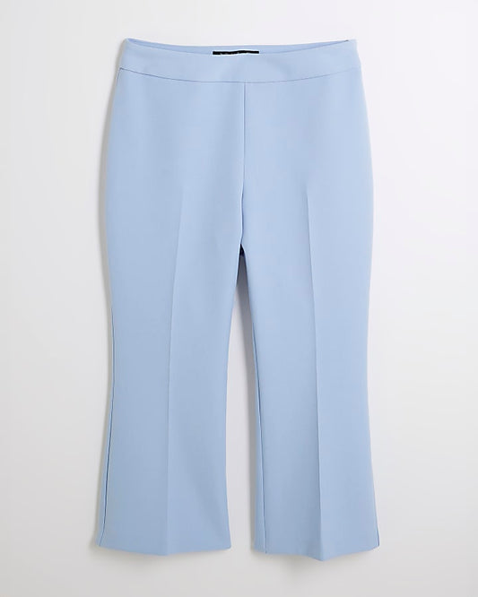 Petite Blue Cropped Flared Trousers