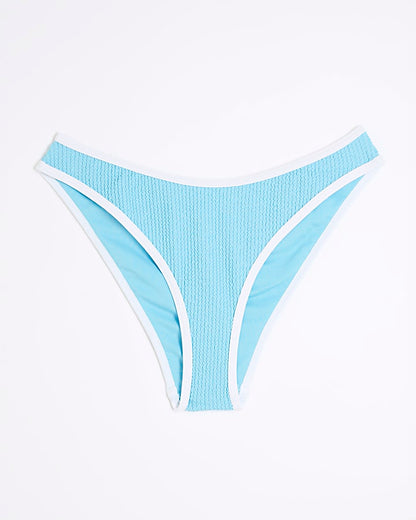 Blue Textured High Leg Bikini Bottoms