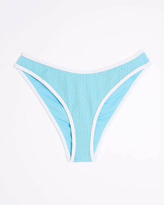 Blue Textured High Leg Bikini Bottoms