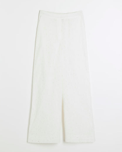 White Broderie Wide Leg Trousers