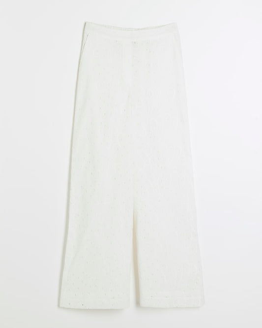 White Broderie Wide Leg Trousers