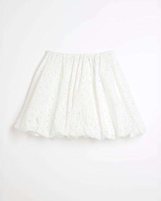 White Broderie Bubble Hem Mini Skirt