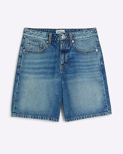 Blue Denim Longline Bermuda Shorts