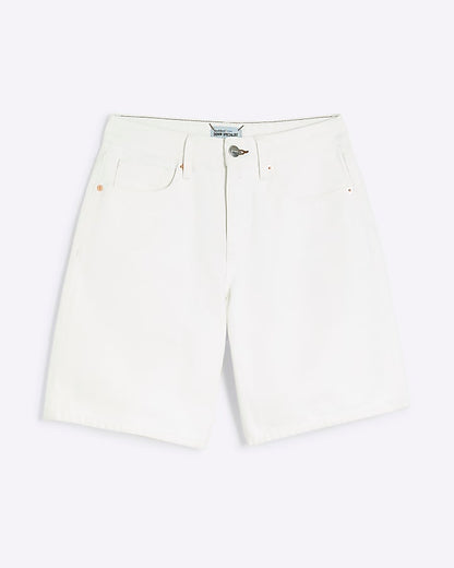 White Denim Longline Bermuda Shorts