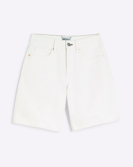 White Denim Longline Bermuda Shorts