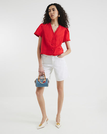 White Denim Longline Bermuda Shorts