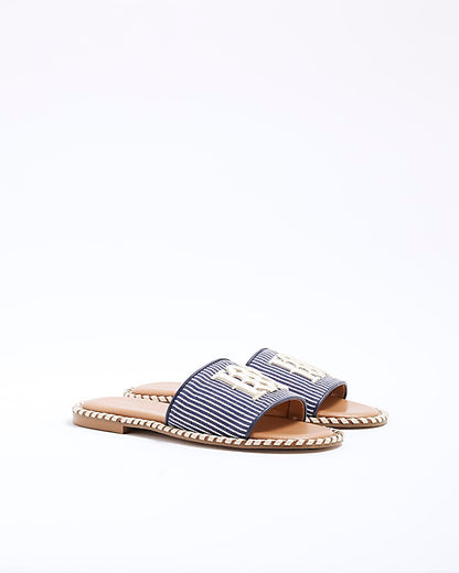 Navy Stripe RI Flat Sandals