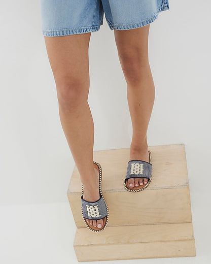 Navy Stripe RI Flat Sandals