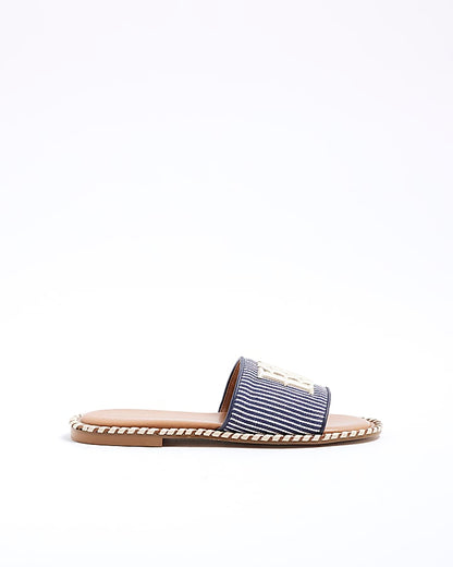Navy Stripe RI Flat Sandals