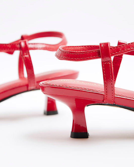 Red Kitten Heel Strappy Sandals
