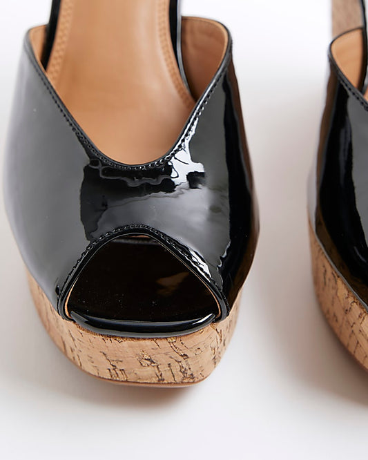 Black Peep Toe Court Wedges