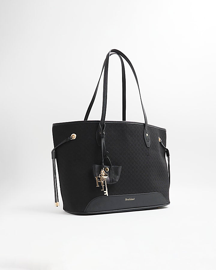 Black Jacquard Side Tie Shopper Bag