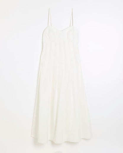 White Sleeveless Strappy Corset Midi Dress
