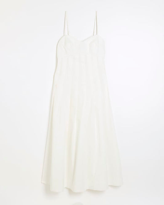 White Sleeveless Strappy Corset Midi Dress