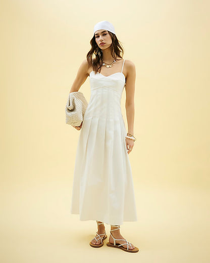 White Sleeveless Strappy Corset Midi Dress