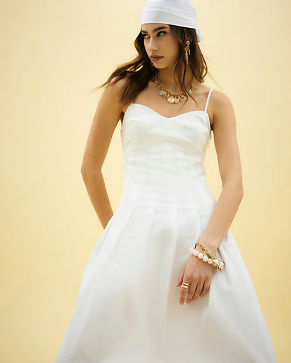 White Sleeveless Strappy Corset Midi Dress