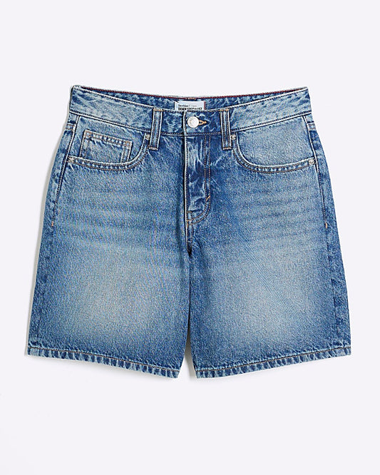 Petite Blue Denim Longline Bermuda Shorts
