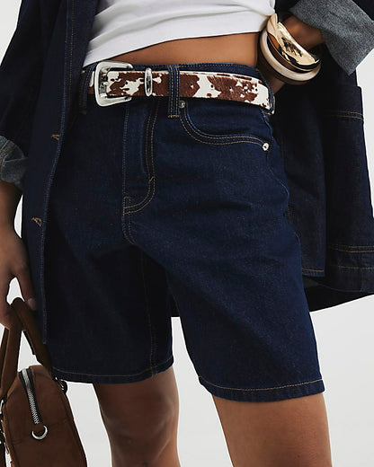 Petite Blue Denim Longline Bermuda Shorts