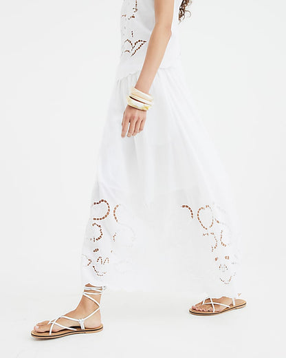 White Broderie Cutwork Maxi Skirt