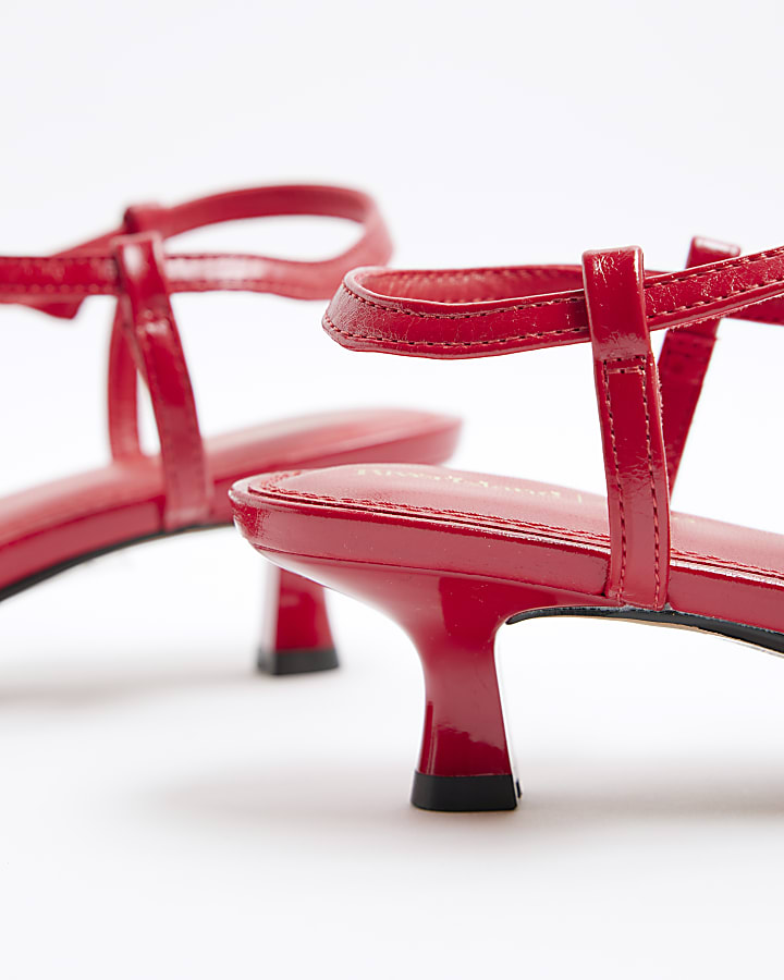 Red Wide Fit Kitten Heel Strappy Sandals