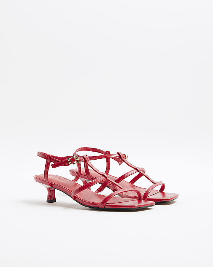 Red Wide Fit Kitten Heel Strappy Sandals