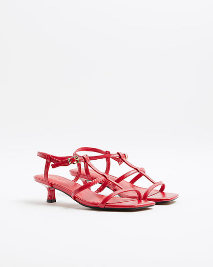 Red Wide Fit Kitten Heel Strappy Sandals