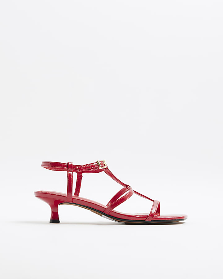 Red Wide Fit Kitten Heel Strappy Sandals