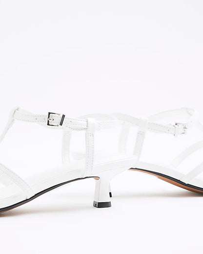 White Wide Fit Kitten Heel Strappy Sandals