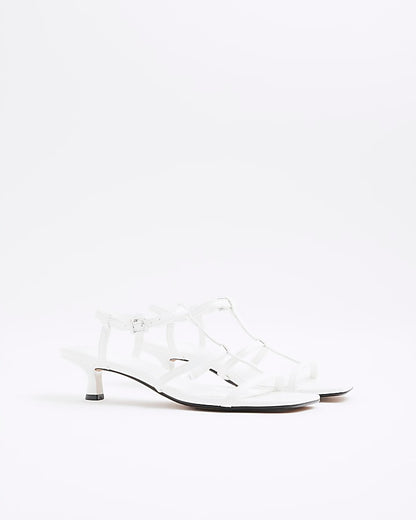 White Wide Fit Kitten Heel Strappy Sandals