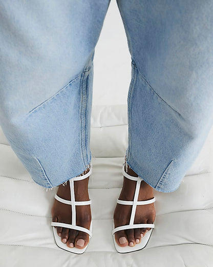 White Wide Fit Kitten Heel Strappy Sandals