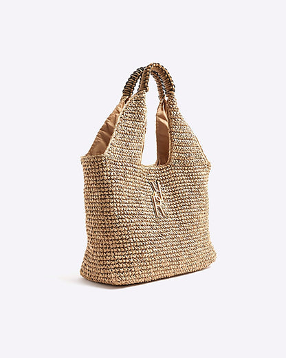 Beige RR Raffia Shopper Bag