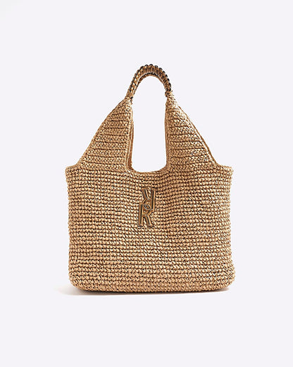 Beige RR Raffia Shopper Bag