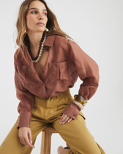 Brown Long Sleeve Utility Shirt
