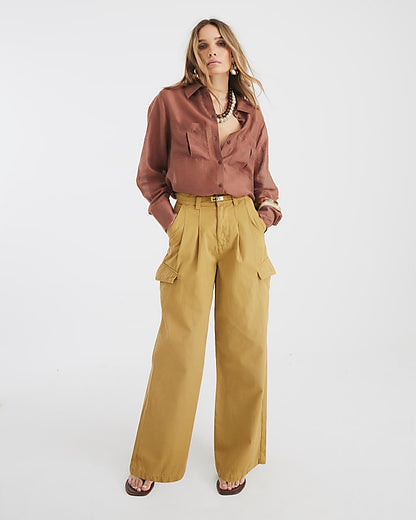 Brown Long Sleeve Utility Shirt