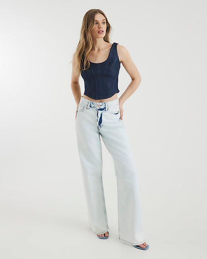 Ecru high waisted relaxed straight leg jeans