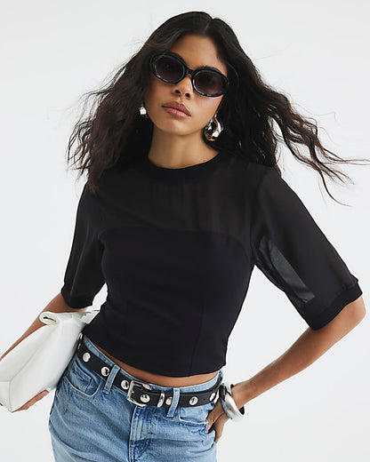 Black Sheer Corset Hybrid T-shirt