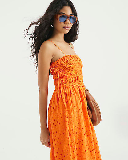 Orange Sleeveless Broderie Maxi Dress