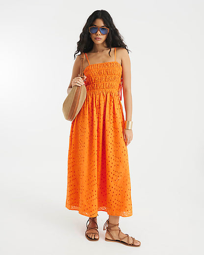 Orange Sleeveless Broderie Maxi Dress