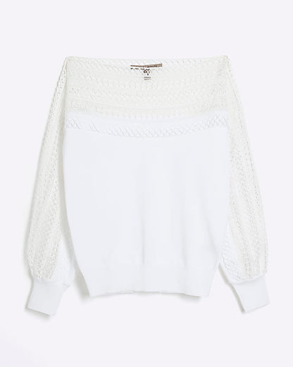 White Long Sleeve Lace Hybrid Top