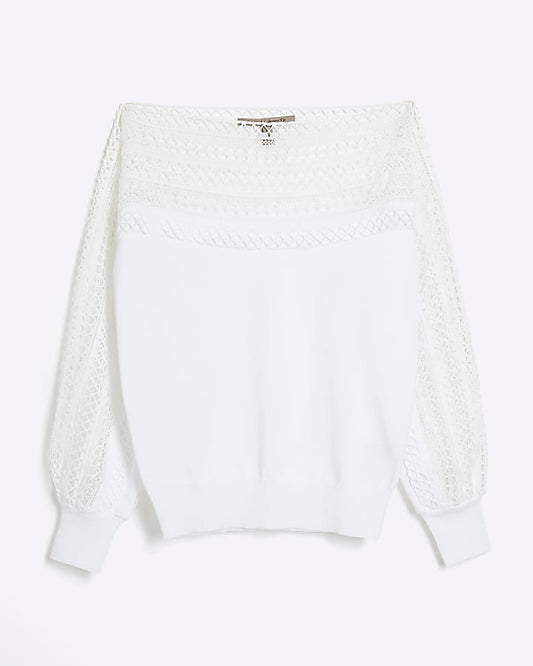 White Long Sleeve Lace Hybrid Top