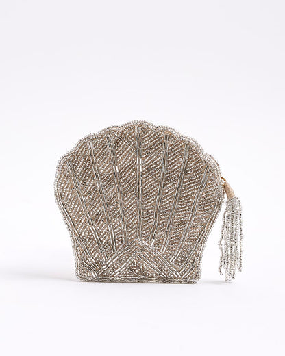 Cream Premium Shell Beaded Purse