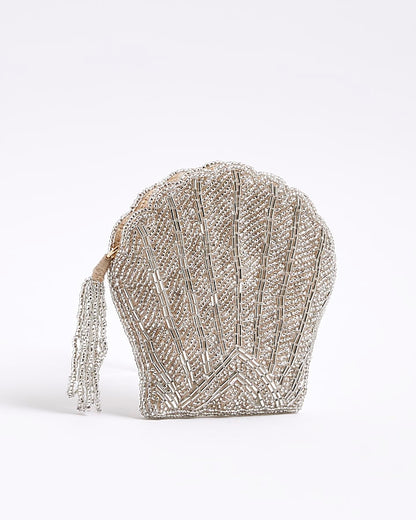 Cream Premium Shell Beaded Purse