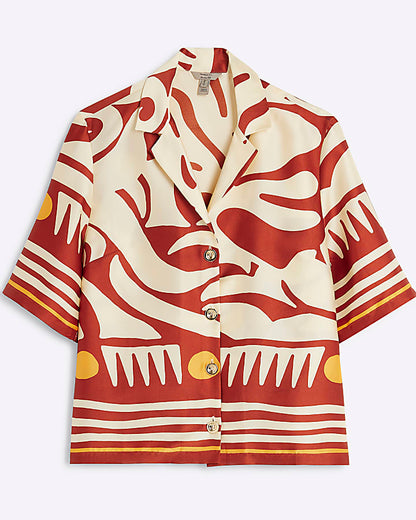 Rust Abstract Print Resort Shirt