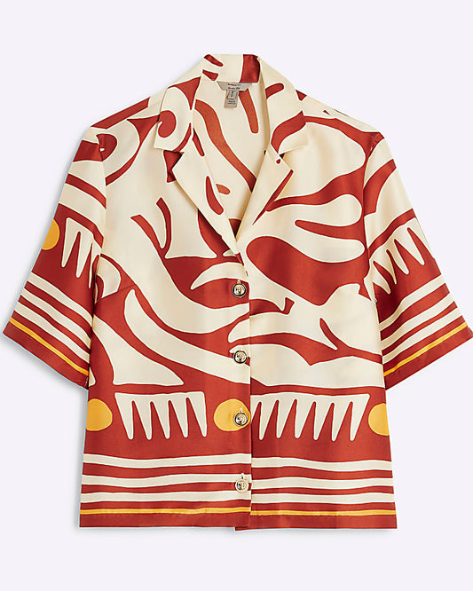 Rust Abstract Print Resort Shirt