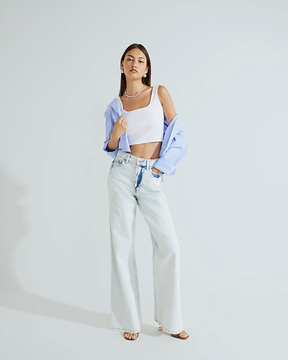 Blue High Rise Relaxed Straight Jeans