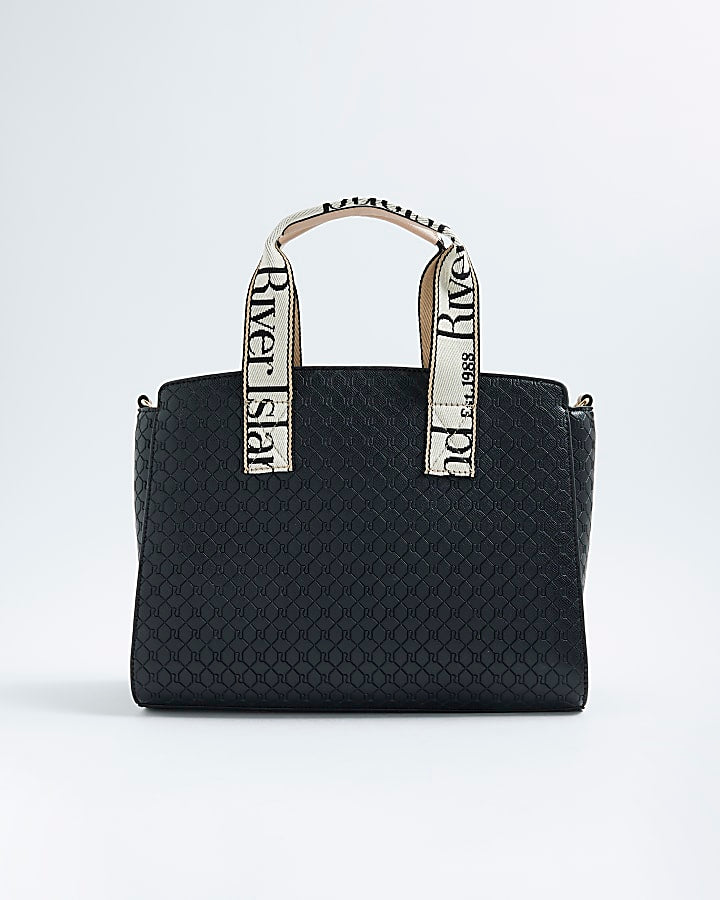 Black RI Monogram Grab Handle Tote Bag